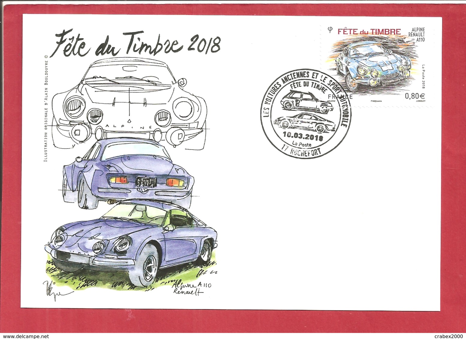 TP Alpine RENAULT CARTE POSTALE FETE DU TIMBRE ROCHEFORT  2018 - Covers & Documents