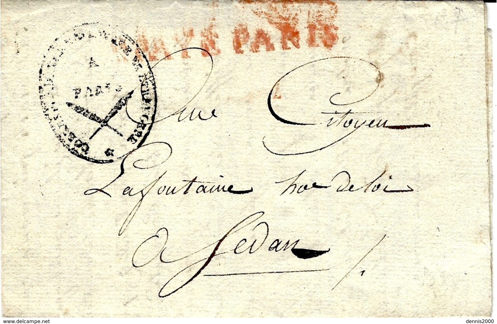 An 7  -franchise " Correspondance Nationale Et Etrangère " + PPAYE PARIS Pour Sedan - 1701-1800: Précurseurs XVIII