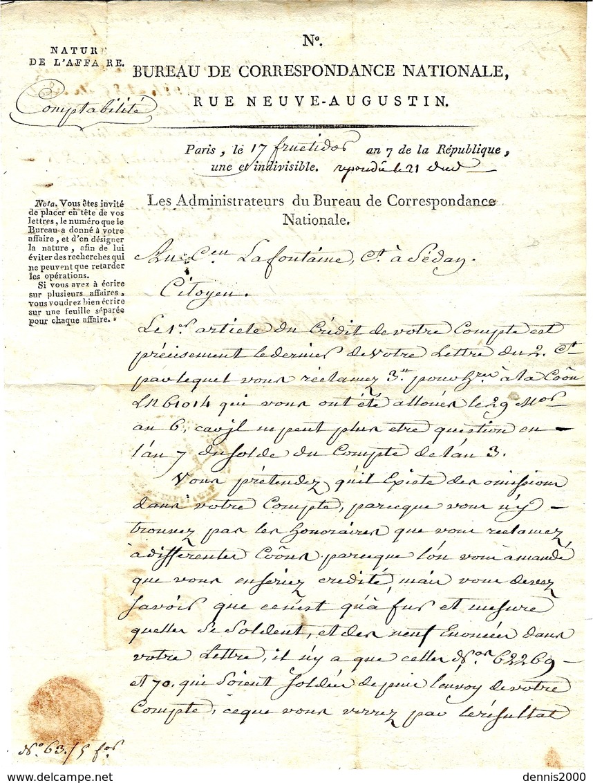 An 7  -franchise " Correspondance Nationale Et Etrangère " + PPAYE PARIS Pour Sedan - 1701-1800: Précurseurs XVIII