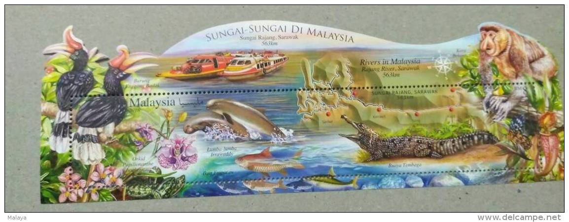 Malaysia Rivers 2018 Monkey Orchid Bird Butterfly Dolphin Fish River Pitcher Fauna Wildlife MS PERF MNH - Malaysia (1964-...)