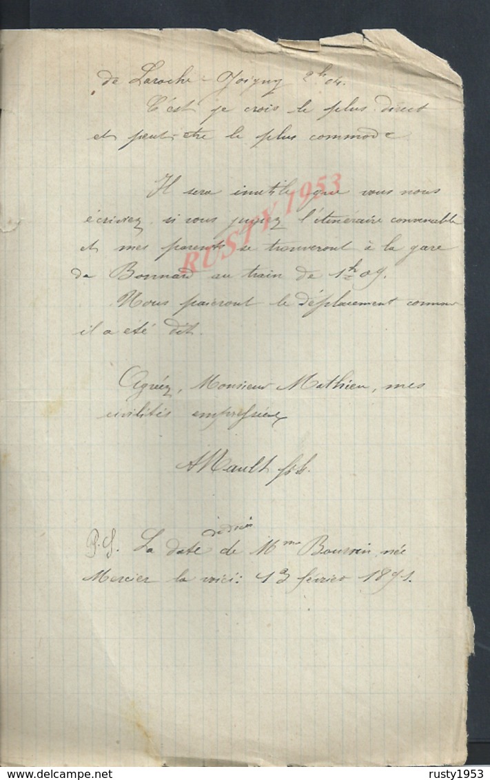 LETTRE DE 1896 ECRITE DE BEAUMONT : - Manuscrits