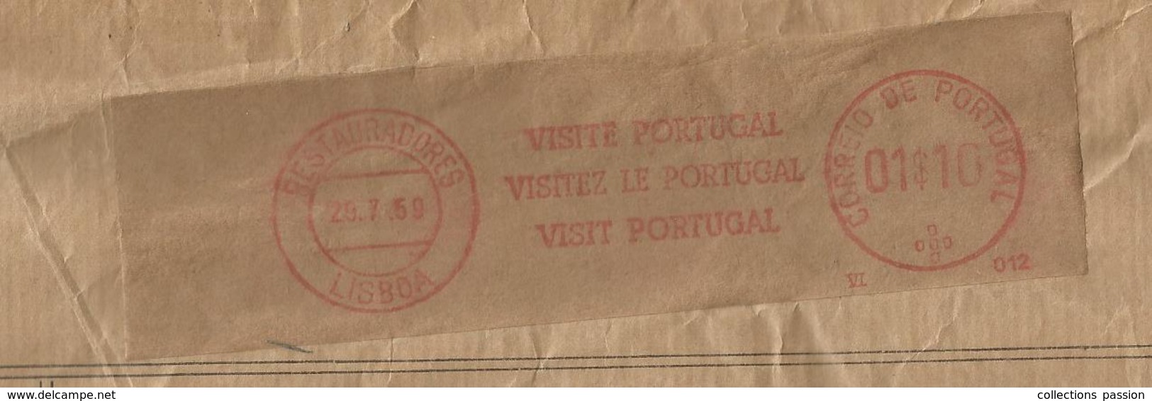 Lettre , 31.5 X 23 , 1959 , RESTAURADORES, LISBOA, Flamme: Visitez Le Portugal, 2 Scans , FRAIS FR 1.95 E - Frankeermachines (EMA)