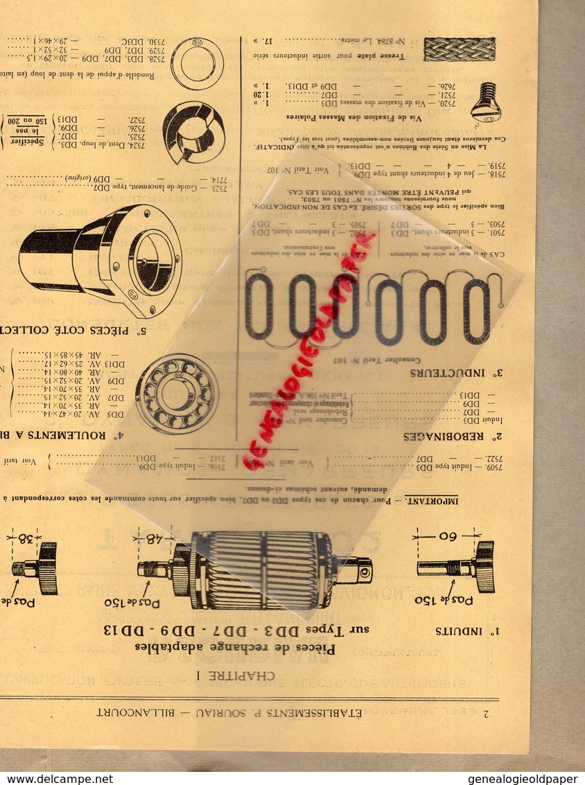 92- BILLANCOURT-PARIS-LYON-AVIGNON- RARE BEAU CATALOGUE NOMENCLATURE SOURIAU-PIECES DETACHEES AUTOMOBILES-1933 - Cars