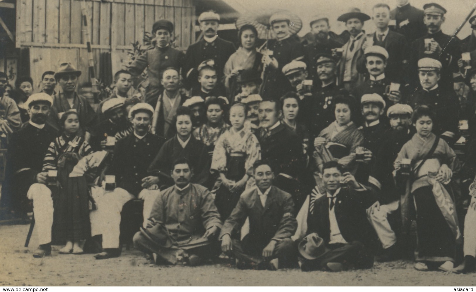 Real Photo French Navy Officers With Japanese Geishas Prostitutes On Their Knees In Kelung Formosa - Taiwán