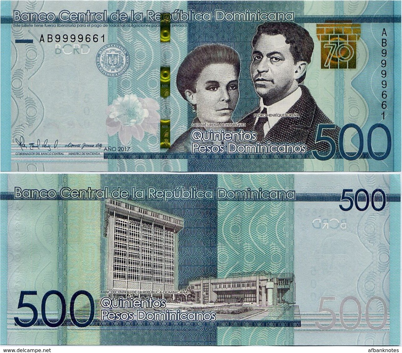 DOMINICAN REP.       500 Pesos Dominicanos       Comm.     P-New     2017       UNC - Repubblica Dominicana