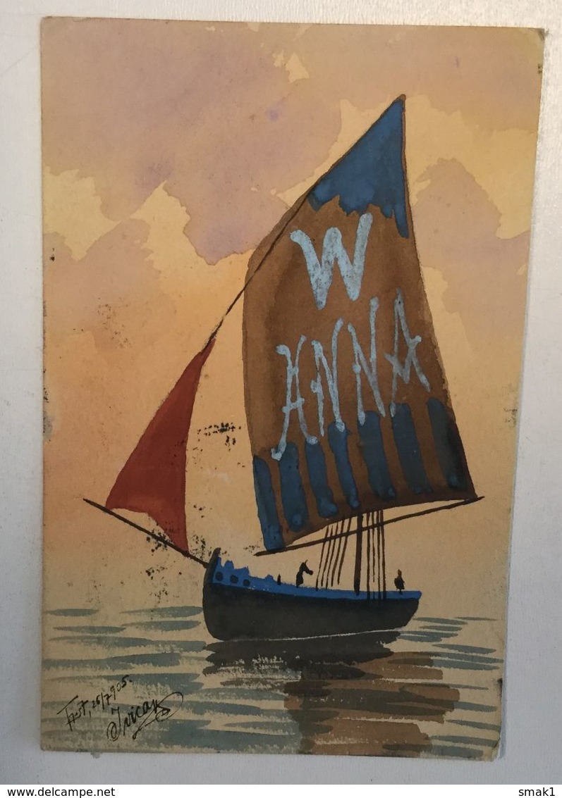 AK  SHIP  SCHIFFE   HAND PAINTED  1905.  TRST  TRIESTE - Voiliers