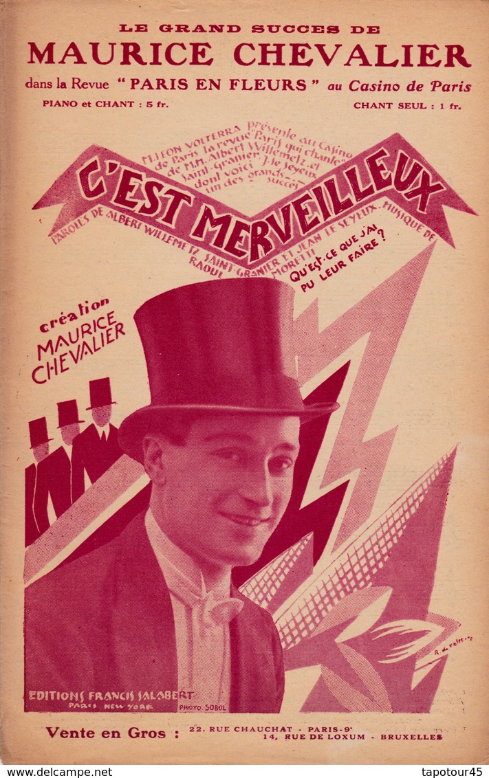 C'est Merveilleux    Chevalier Maurice 1888 1972  Partition  Musicale Ancienne - Spartiti