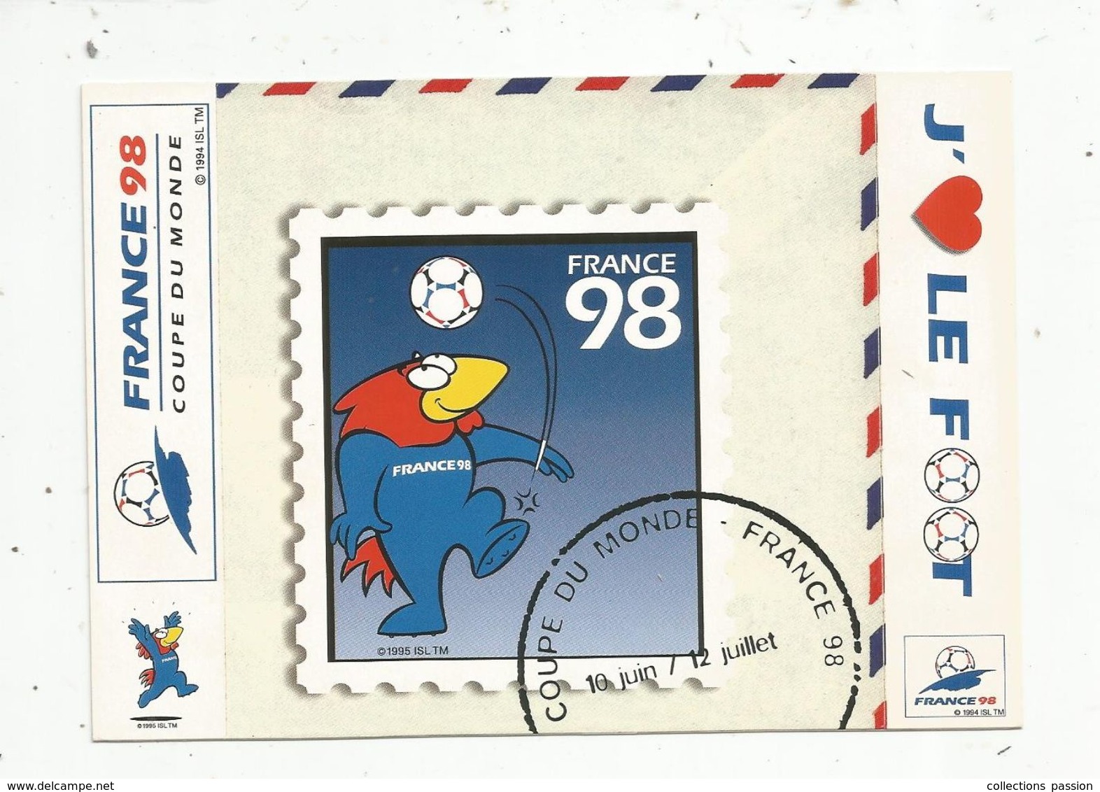 Cp , Football ,FRANCE 98 , Coupe Du Monde , J'aime Le Foot , Vierge  , Carte Collector 1/18 - Calcio