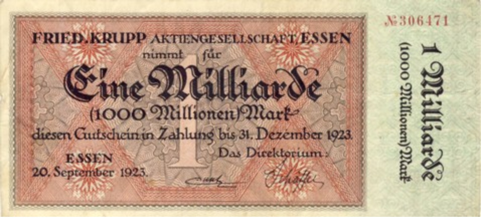 Städte Großgeldscheine - Banknoten Während Der Inflationszeit V. 1923  1 Milliarde Mark -  "GUTSCHEIN" (0024) - 1 Miljard Mark