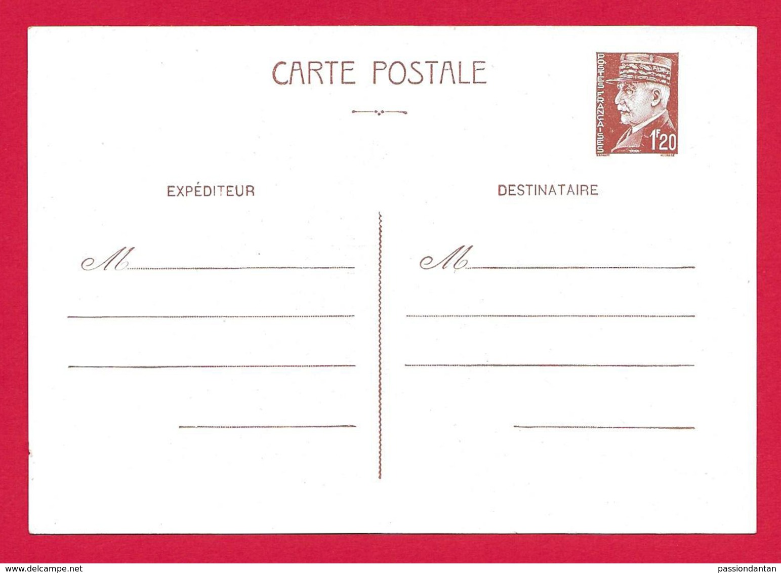 Entier Postal Vierge Type Pétain à 1.20 Franc - Cartes Postales Types Et TSC (avant 1995)
