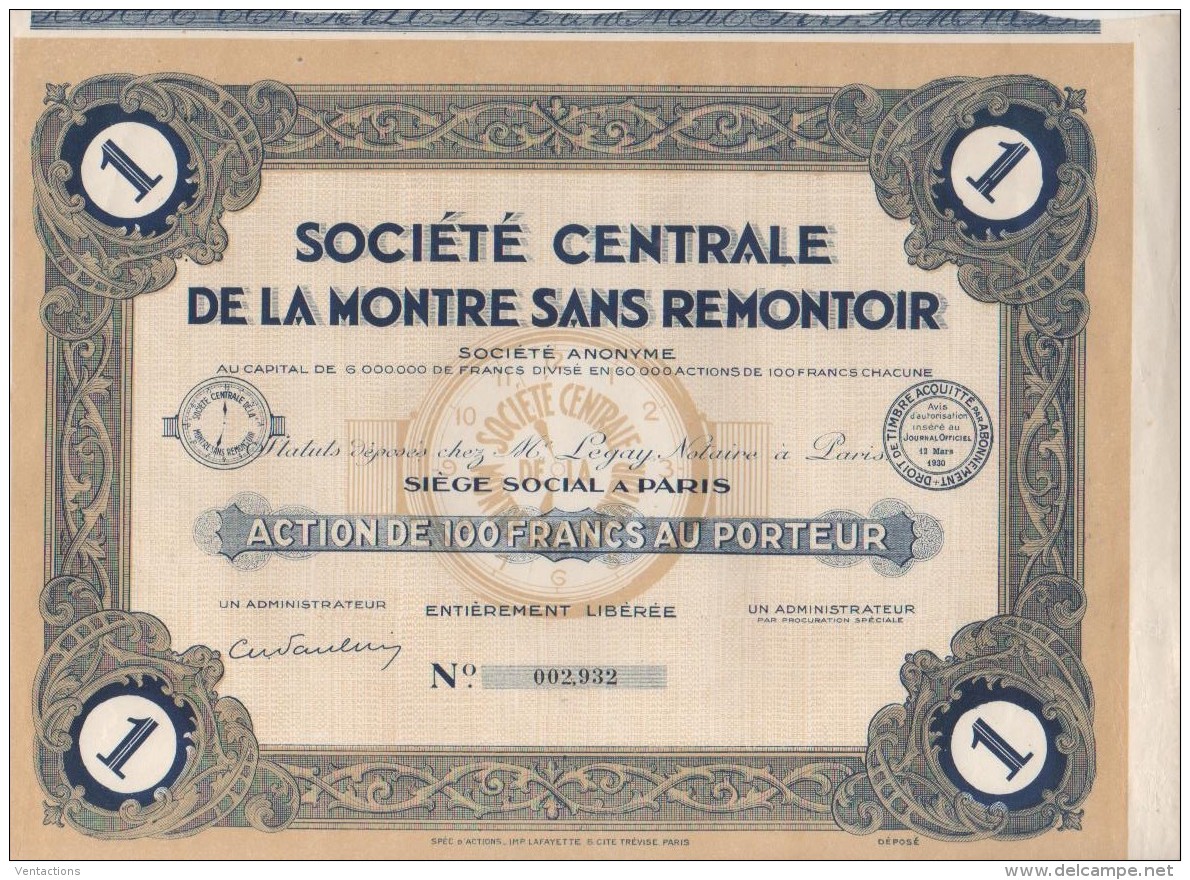 75-MONTRE SANS REMONTOIR. STE CENTRALE DE LA ... 1930 JAUNE - Other & Unclassified