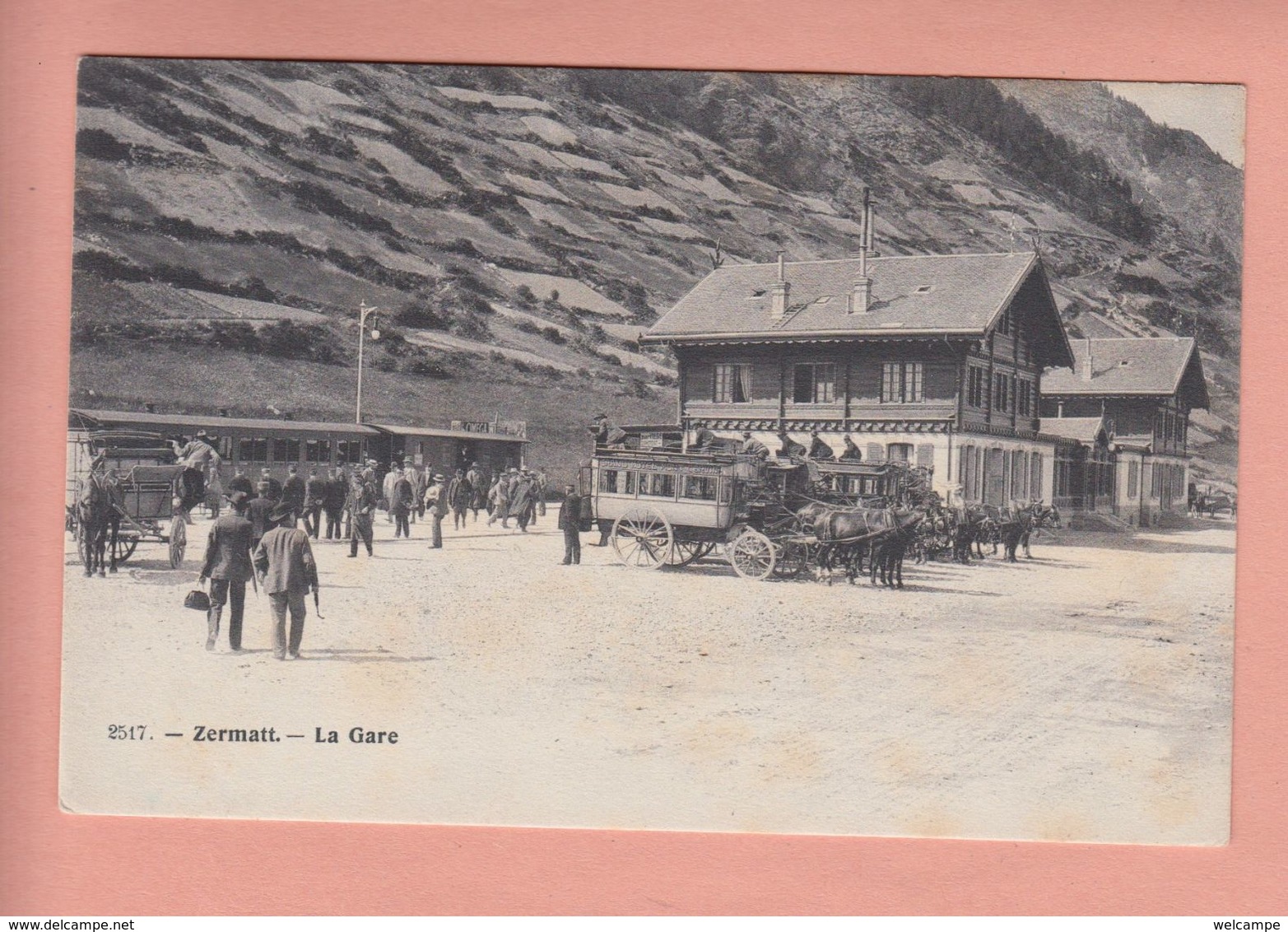 OUDE POSTKAART ZWITSERLAND  - SCHWEIZ -      SUISSE -      ZERMATT - STATION - TREIN - KOETS - LA GARE - Zermatt