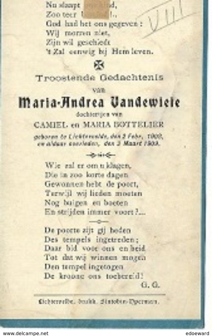 MA66/  °LICHTERVELDE 1908 + 1909  MARIA VANDEWIELE - Religion & Esotericism