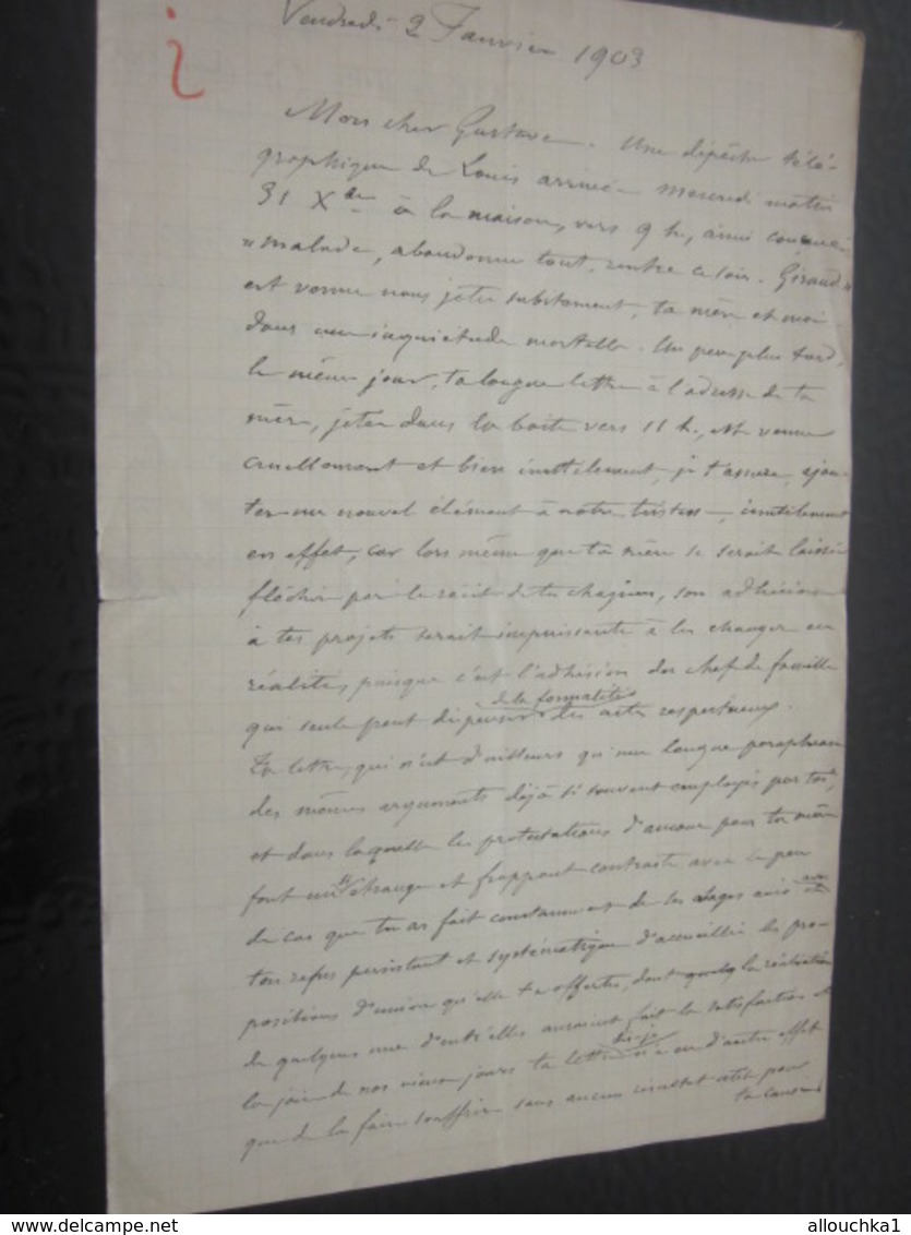 VENDREDI 2 JANVIER 1903 LETTRE D'UN FRÈRE A SON FRÈRE MANUSCRIT 7 PAGES R.V INCIDENCES FAMILIALES FAITS DIVERS ..LIRE .. - Manuscrits