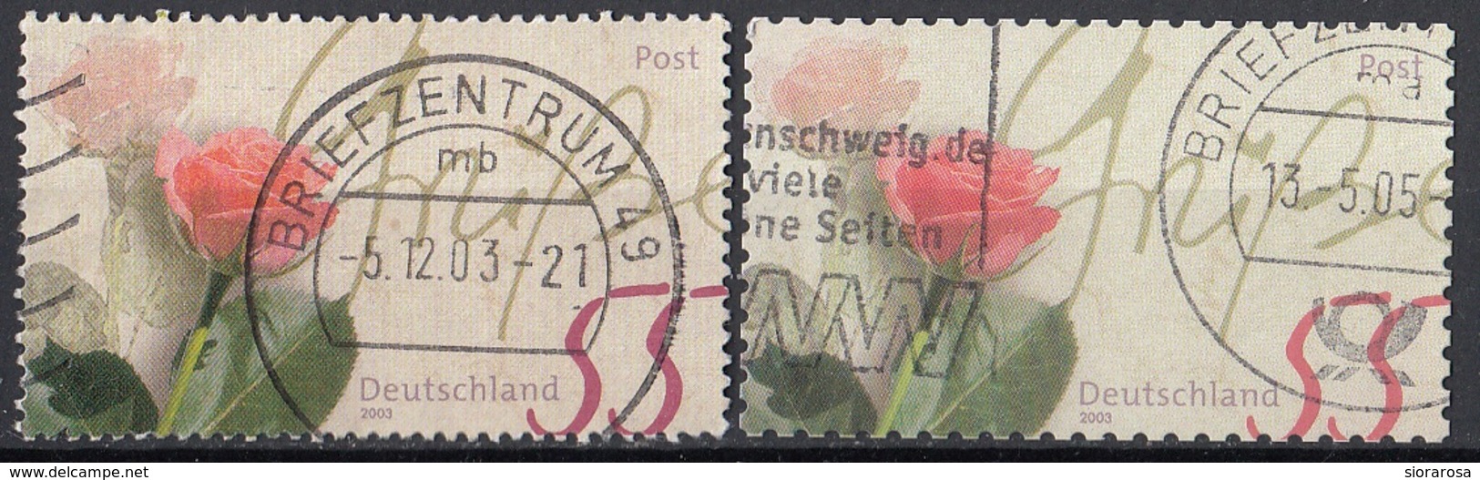 Germania 2003 Sc. 2227 E Sc. 2228 Fiori Flowers : Rose Germany Deutschland  Viaggiato Used - Rose