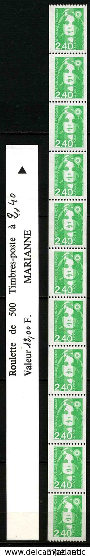 FRANCE - YT ROULETTE 94 ** - BRIAT YT 2823 - ROULETTE DE 11 TIMBRES AVEC 3 N° ROUGES ET BANDE DE GARDE - Roulettes