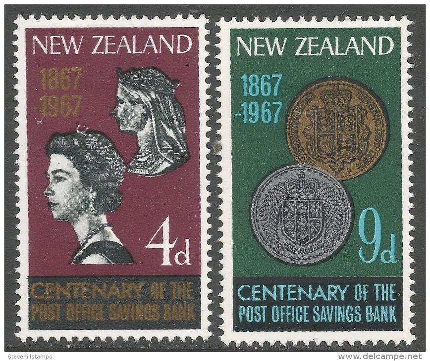 New Zealand. 1967 Centenary Of NZ Post Office Savings Bank. MH Complete Set. SG843-844 - Unused Stamps