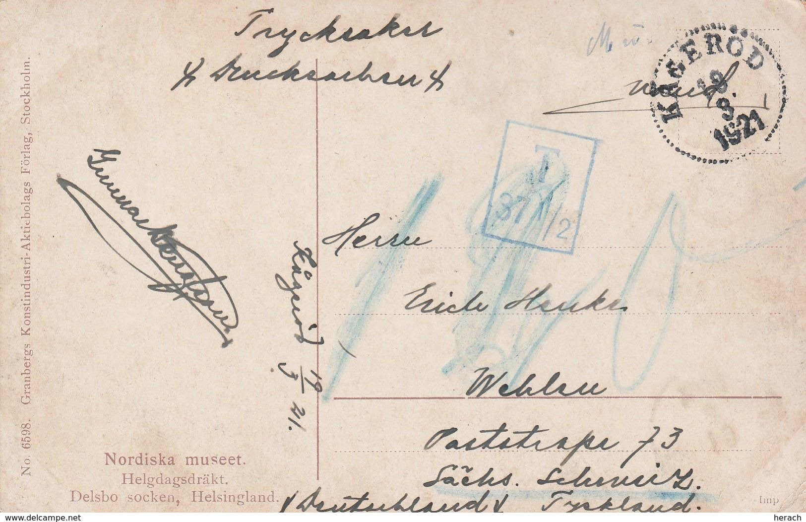 Suède Carte Postale Pour L'Allemagne 1921 - 1920-1936 Rollen I