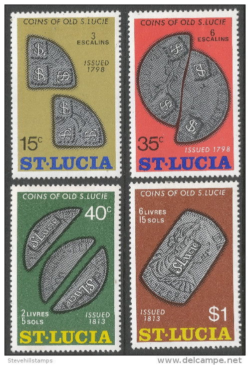 St Lucia. 1974 Coins Of Old St Lucia. MH Complete Set. SG 374-377 - St.Lucia (...-1978)