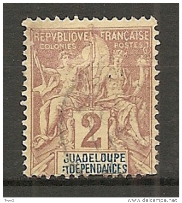 GUADELOUPE -  Yv. N°  28  (o)  2c  Lilas Brun S Paille  Cote 1,5 Euro BE 2 Scans - Gebraucht