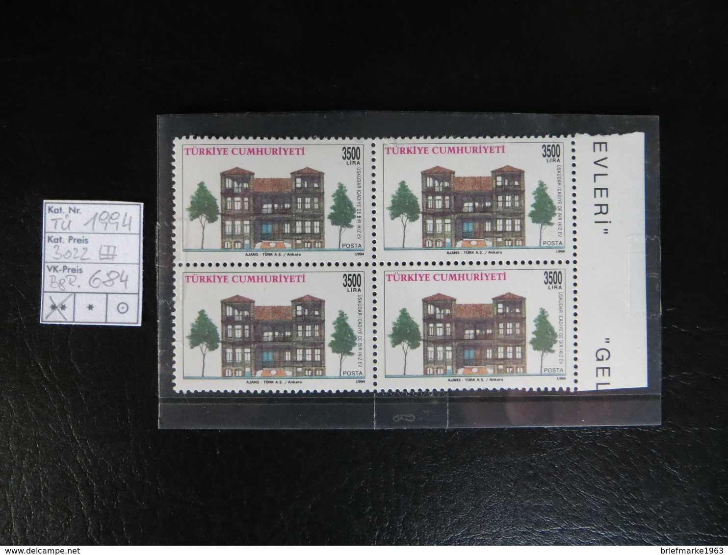 1994  " Türkische Häuser "  3500 Lira Im 4er Aus Bogenrand,  Sauber Postfrisch   LOT 684 - Unused Stamps