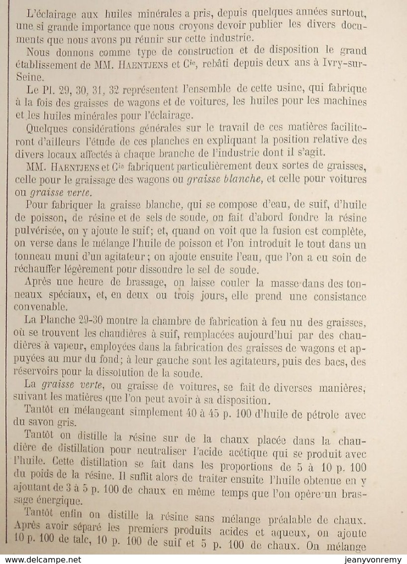 Plan De Fabrique De Graisses Pour Voitures Et Huiles Minérale à Ivry. Seine. Exploitées Par M. Haentjens Et Cie. 1866 - Public Works