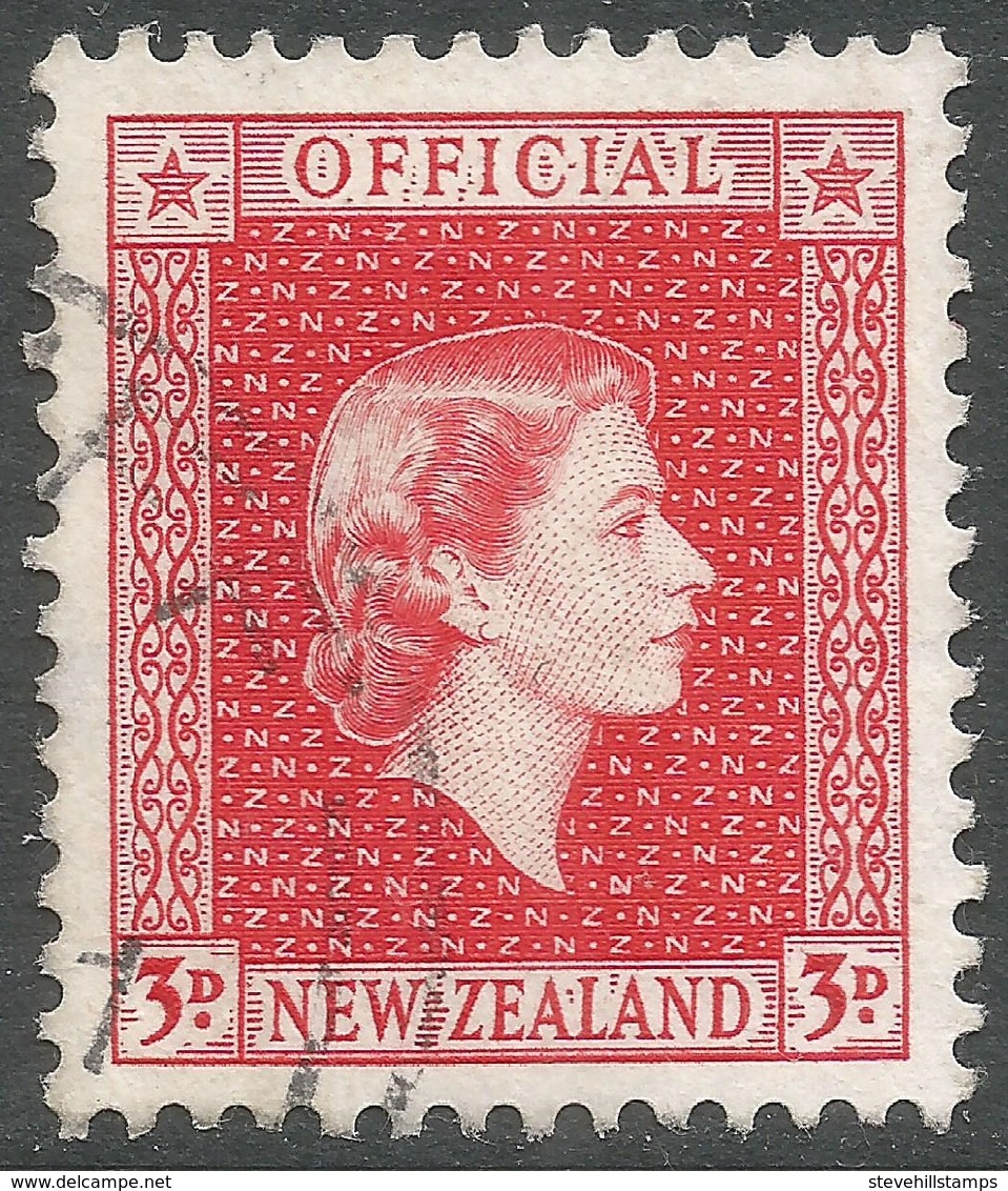 New Zealand. 1954 QEII Official. 3d Used. SG O163 - Officials