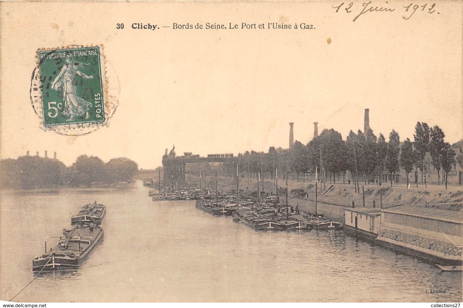 92-CLICHY-  BORD DE SEINE, LE PORT ET L'USINE A GAZ - Clichy