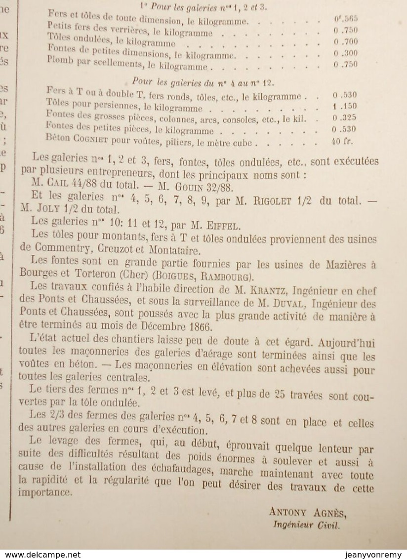 Plan du Palais de l'Exposition Universelle de 1867. Levage des Fermes. 1866