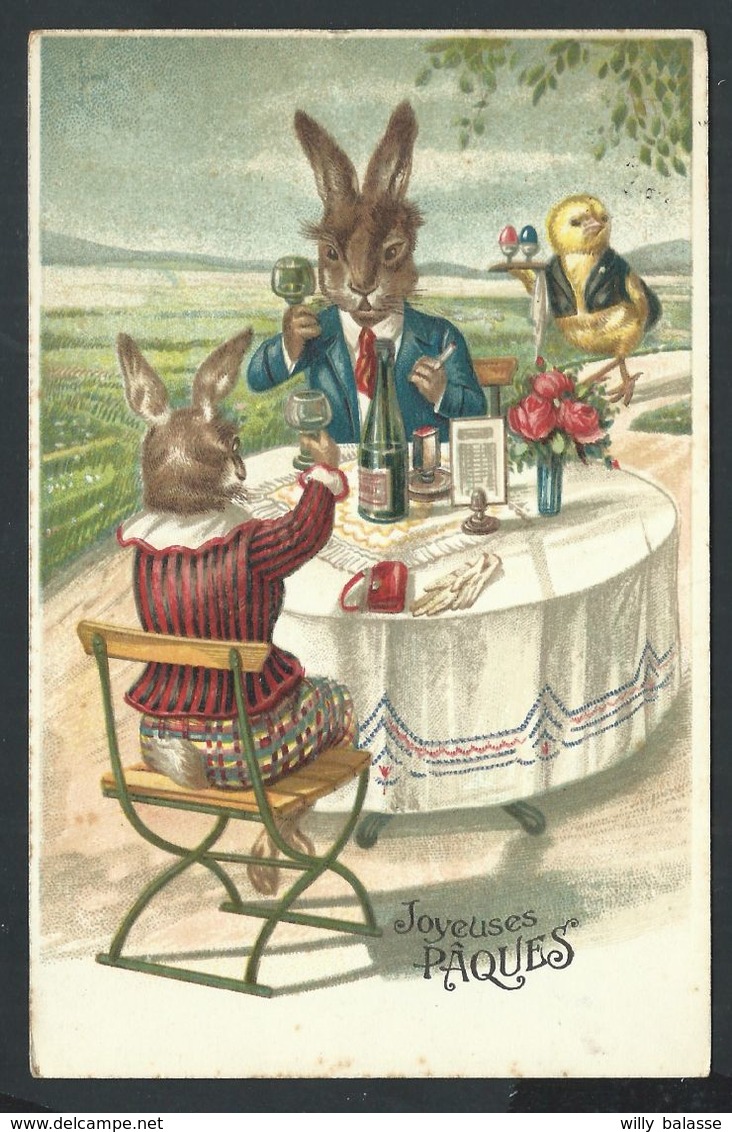 +++ CPA - Carte Fantaisie - PAQUES - Lapin Humanisé - Poussin   // - Pâques