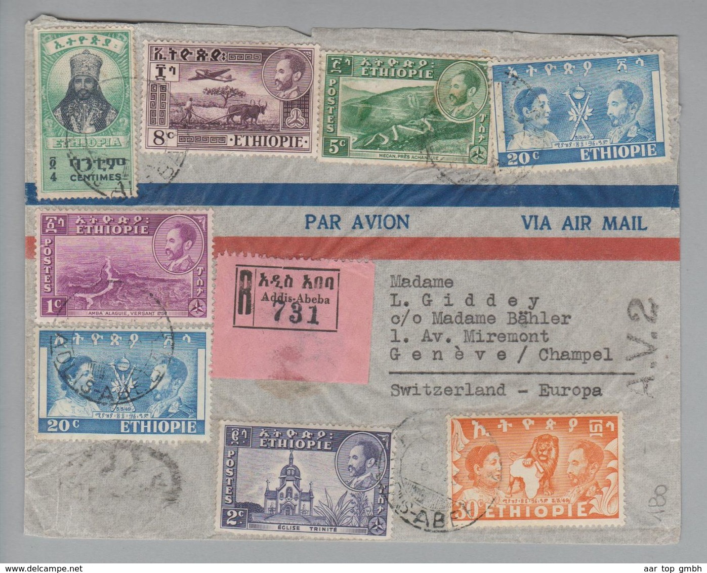 Afrika Ethiopie Aethiopien 1950-03-16 Addis-Abeba R-Brief "A.V.Z." - Ethiopie