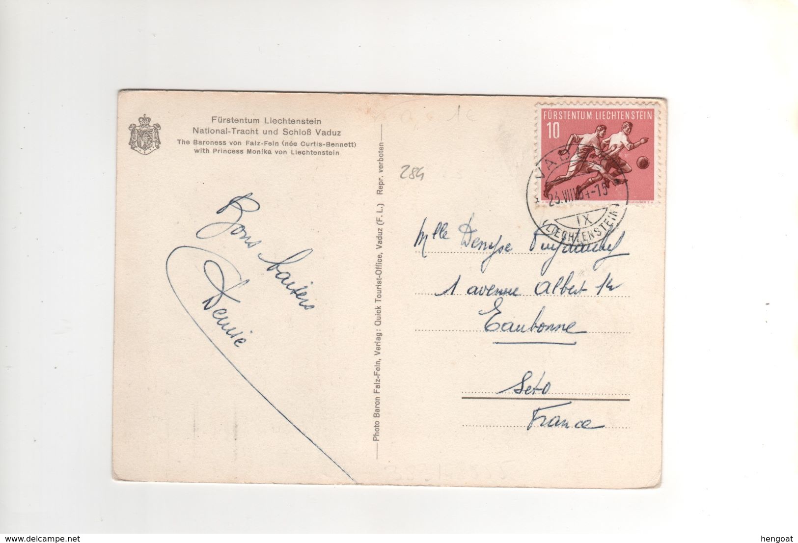 Timbre Yvert N°284 " Football "sur Cp , Carte , Postcard Du 23 VIII 54 Pour La France - Lettres & Documents