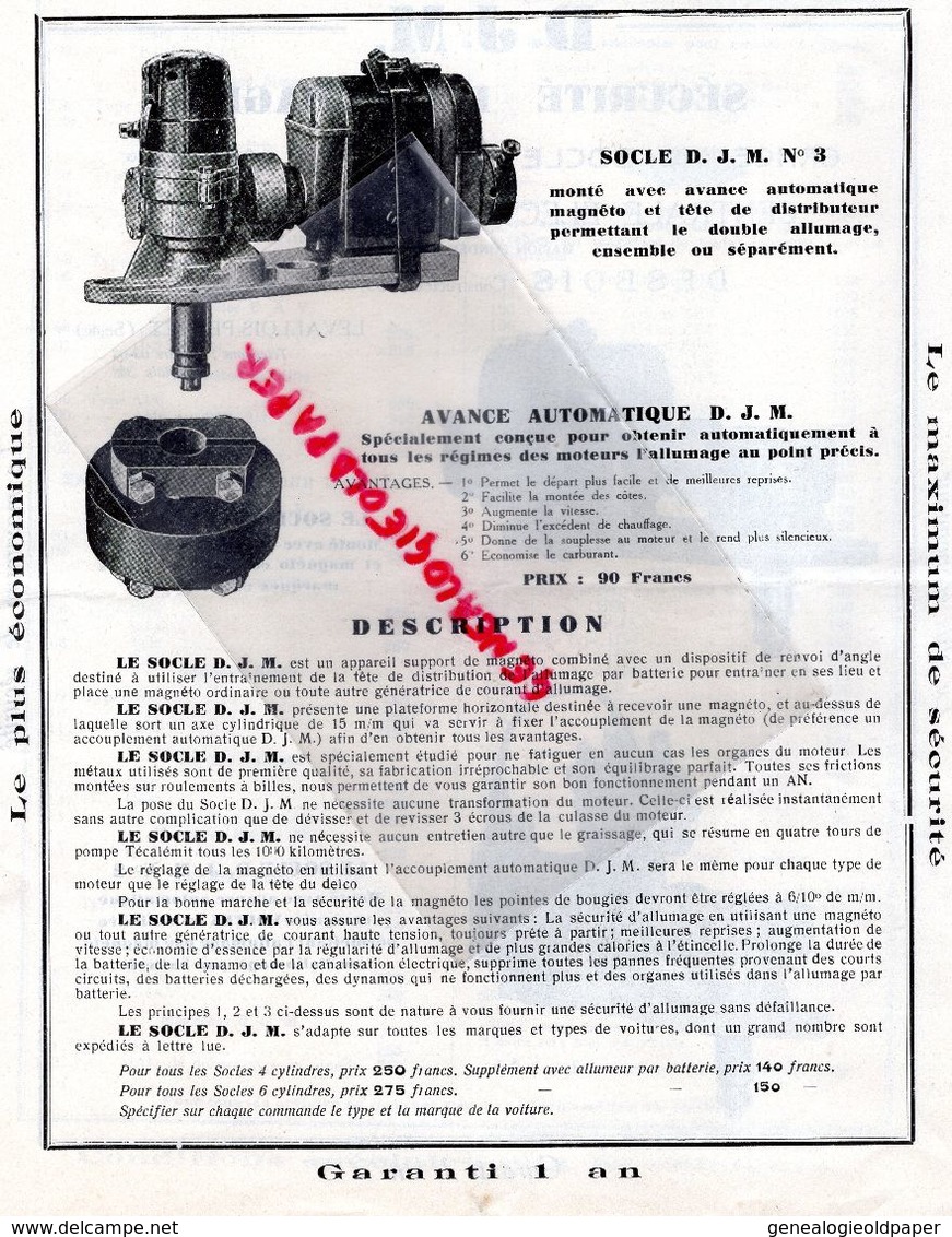 92- LEVALLOIS PERRET- CATALOGUE D.J.M. SECURITE ALLUMAGE- DESBOIS CONSTRUCTEUR- 65 RUE VALLIER- - Cars