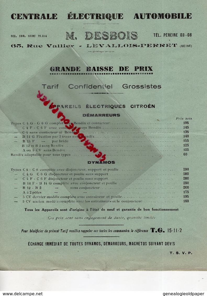 92- LEVALLOIS PERRET- CATALOGUE D.J.M. SECURITE ALLUMAGE- DESBOIS CONSTRUCTEUR- 65 RUE VALLIER- - Automobile