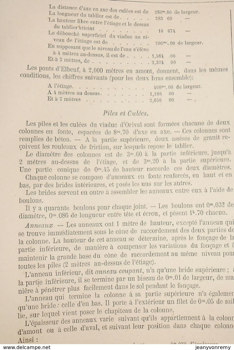 Plan Du Viaduc D'Orival Sur La Seine. Ligne De Serquigny à Rouen. Ouest.1866 - Arbeitsbeschaffung