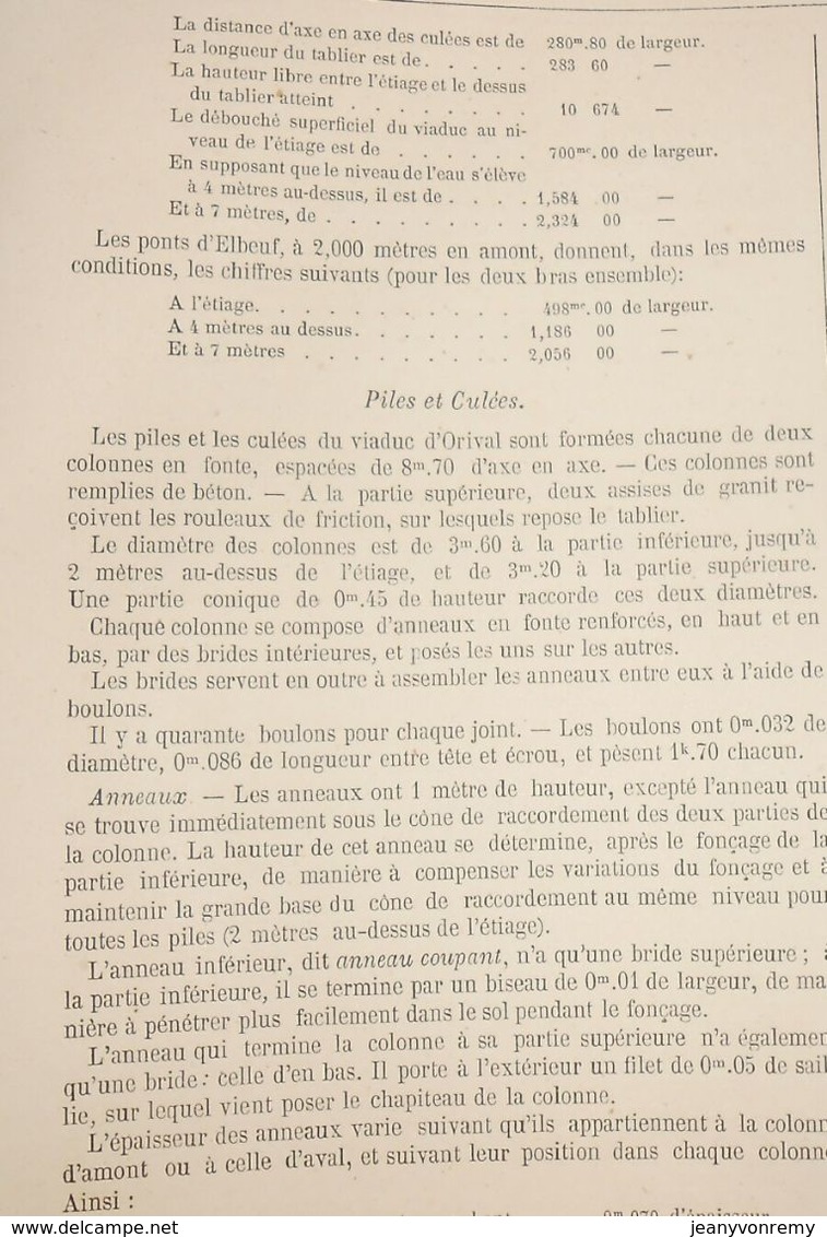 Plan Du Viaduc D'Orival Sur La Seine. Ligne De Serquigny à Rouen. Ouest.1866 - Obras Públicas