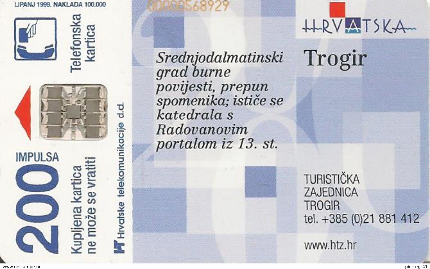 CARTE-PUCE-SC7-1999-CROATIE-TROGIR-TBE - Croatie