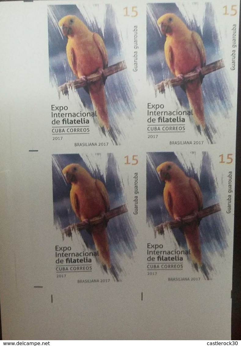 L) 2017 CUBA, IMPERFORATED, BIRDS, ORANGE, PURPLE, GUARUBA, 15, MNH - Imperforates, Proofs & Errors