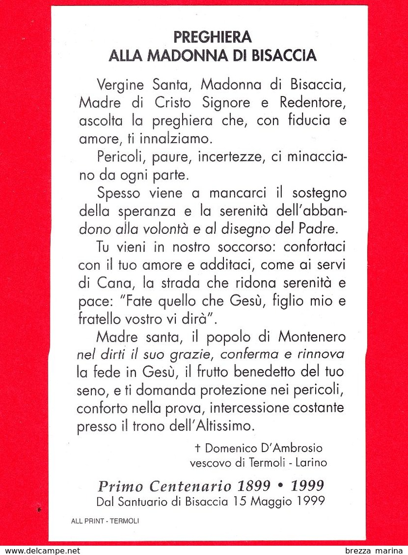 Santino - Immagini Sacre - Italia - Maria SS. Di Bisaccia - Montenero Di Bisaccia (CB) - 1999 - Santini