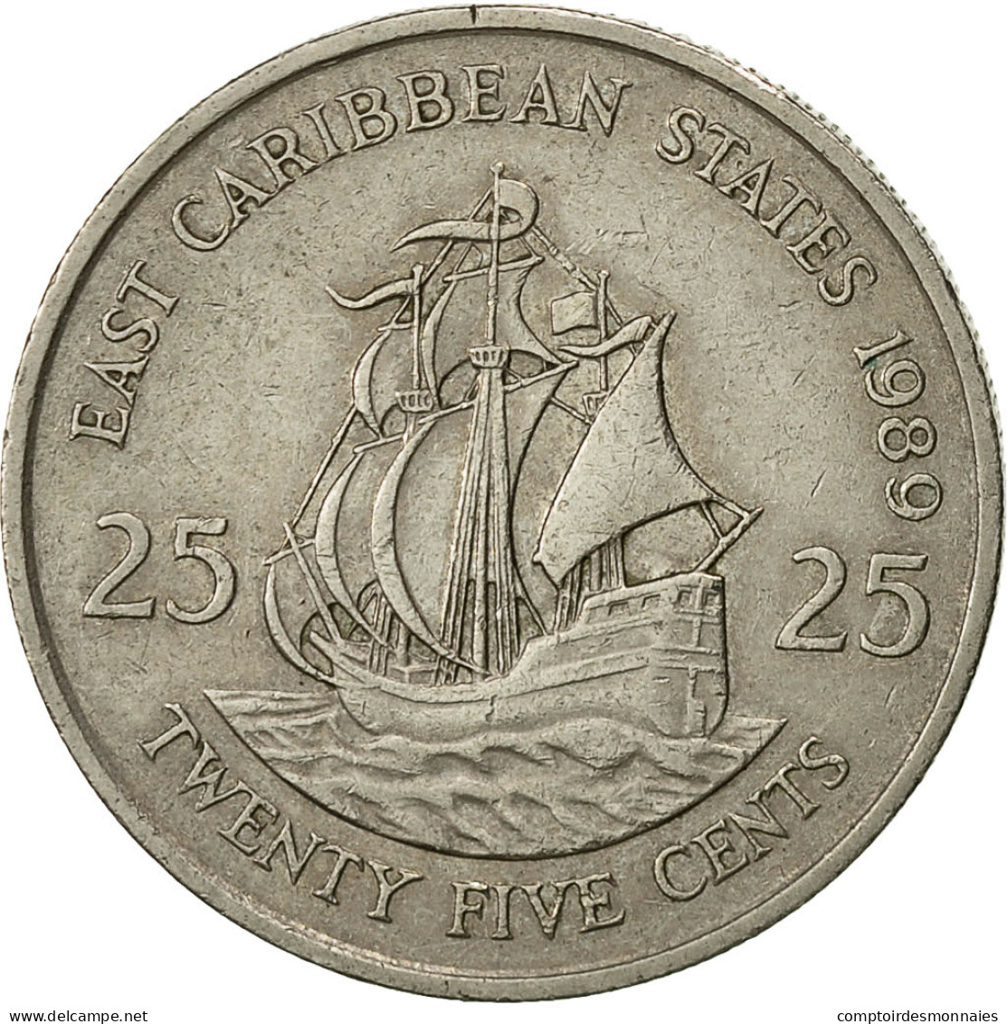 Monnaie, Etats Des Caraibes Orientales, Elizabeth II, 25 Cents, 1989, TTB - Territoires Britanniques Des Caraïbes