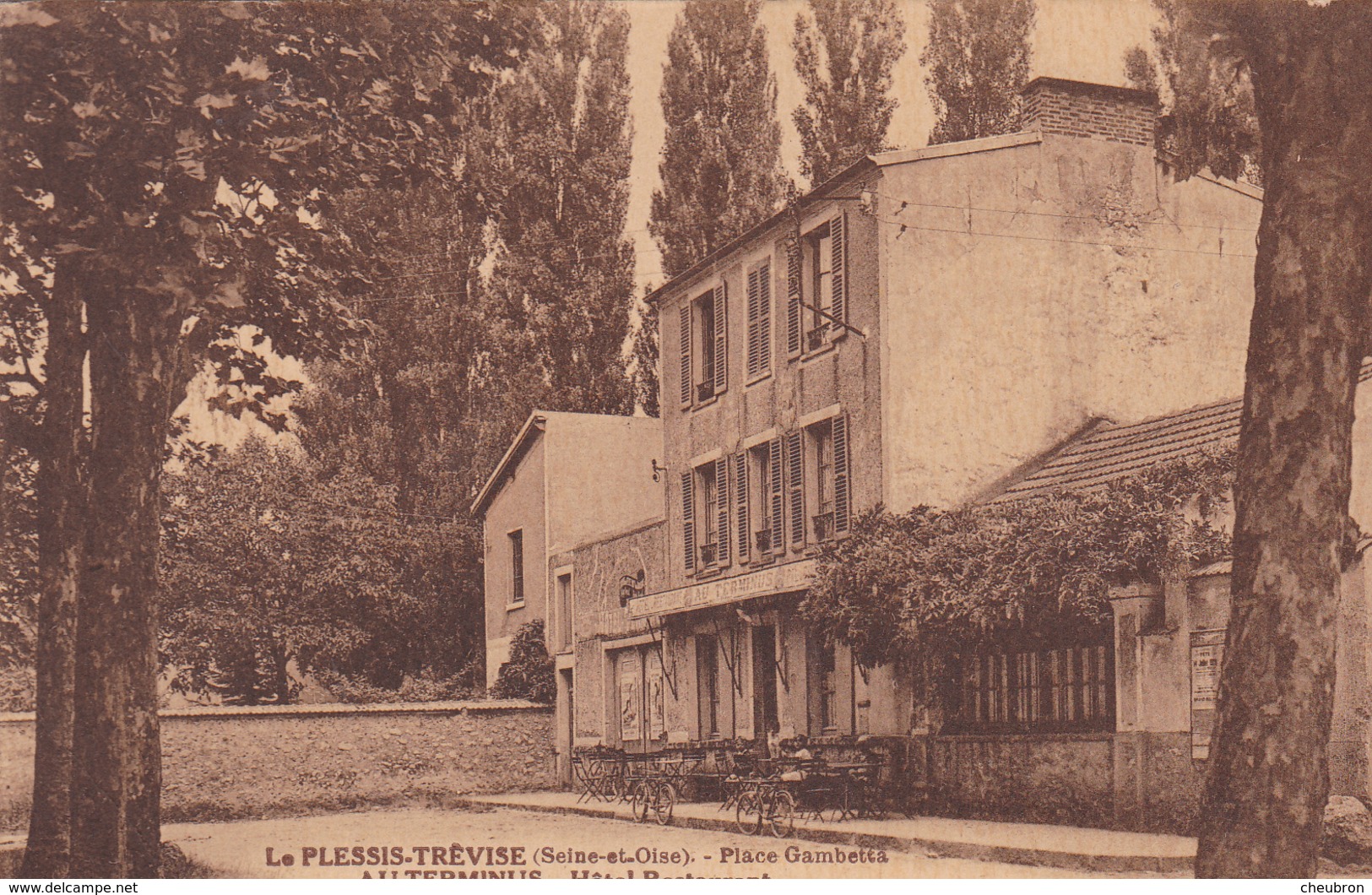 94. LE PLESSIS TREVISE. CPA SEPIA. HOTEL RESTAURANT " AU TERMINUS " - Le Plessis Trevise