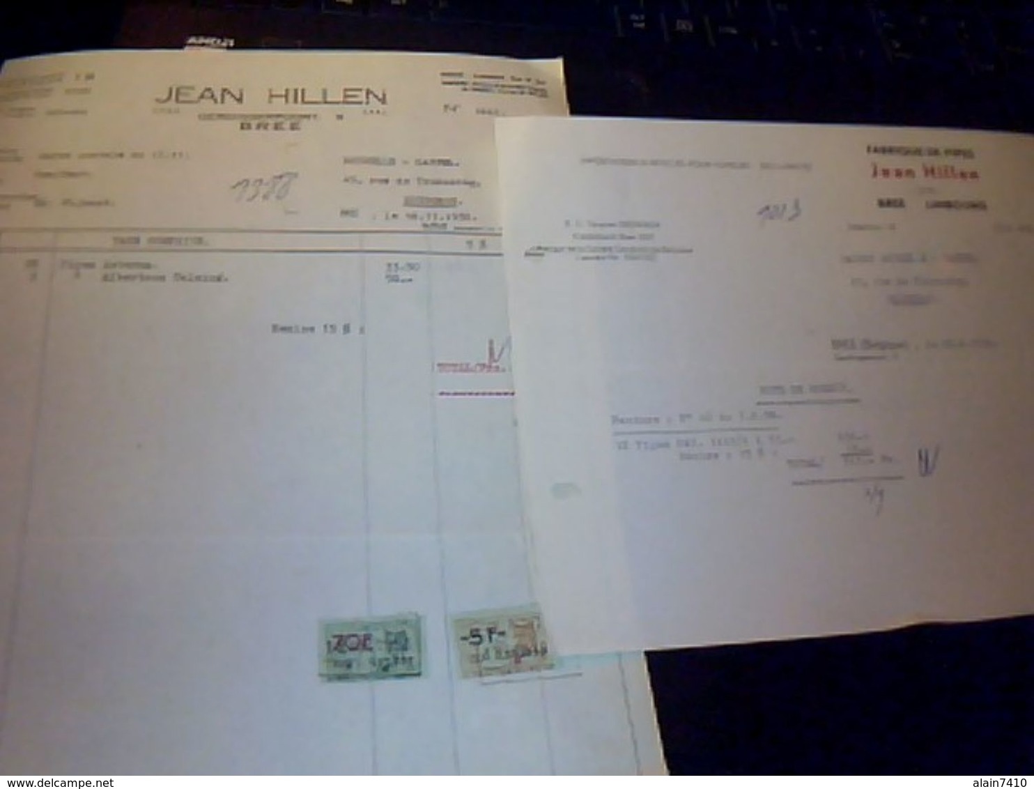 Facture Jean  Hiillen Importation D Articles Pour  Fumeurs A Bree  Limbourg  Belgique Lot De 2 Annee 1958 - Netherlands
