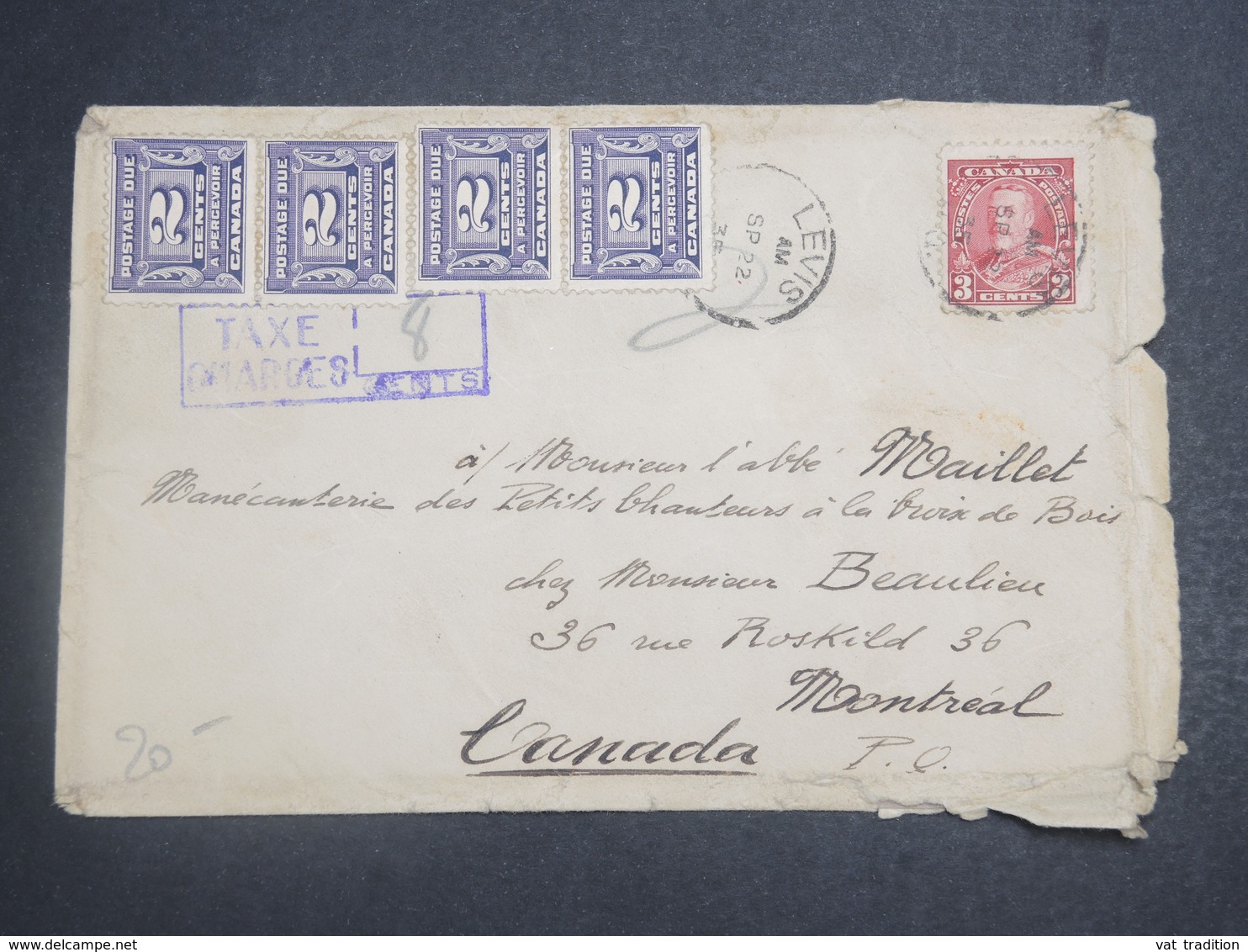 CANADA - Taxes De Montréal Sur Enveloppe De Levis En 1935 - L 15037 - Cartas & Documentos