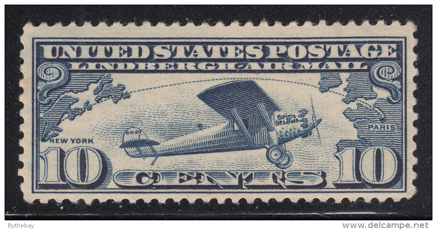USA 1927 MNH Scott #C10 10c Lindbergh's Airplane 'Spirit Of St. Louis' Over Atlantic Ocean - 1b. 1918-1940 Unused
