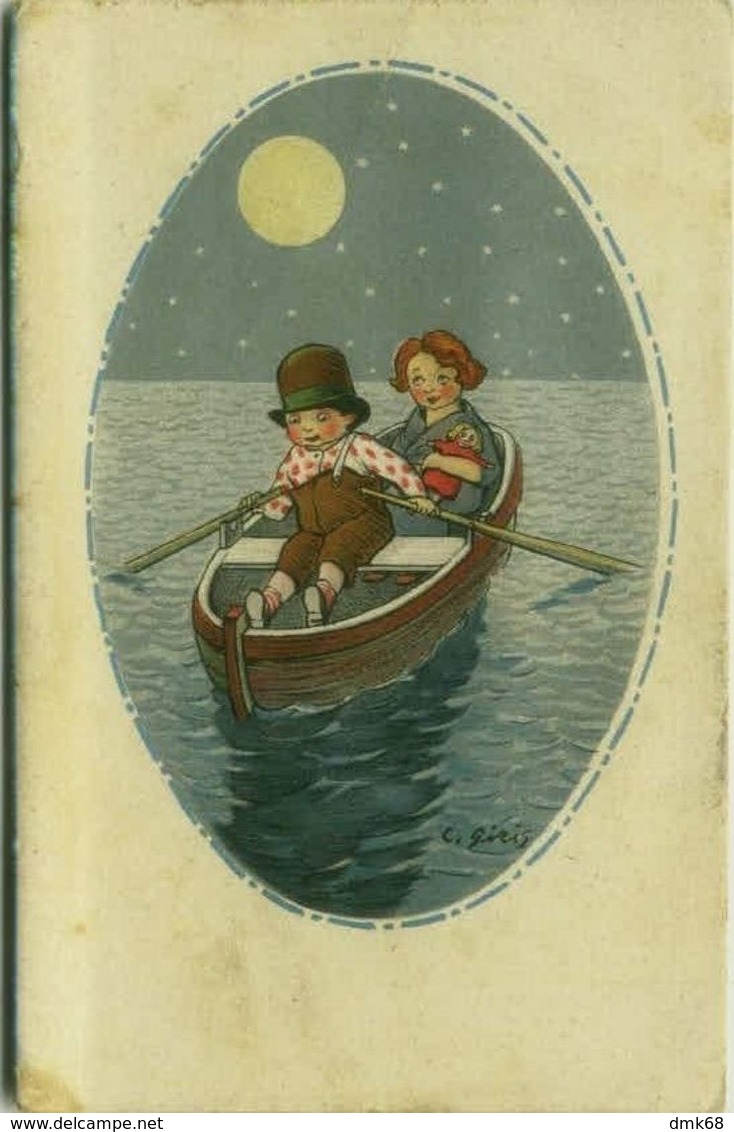 GIRIS - KIDS ON THE BOAT & MOON - N.226-4 - 1910s ( 49 ) - Autres & Non Classés