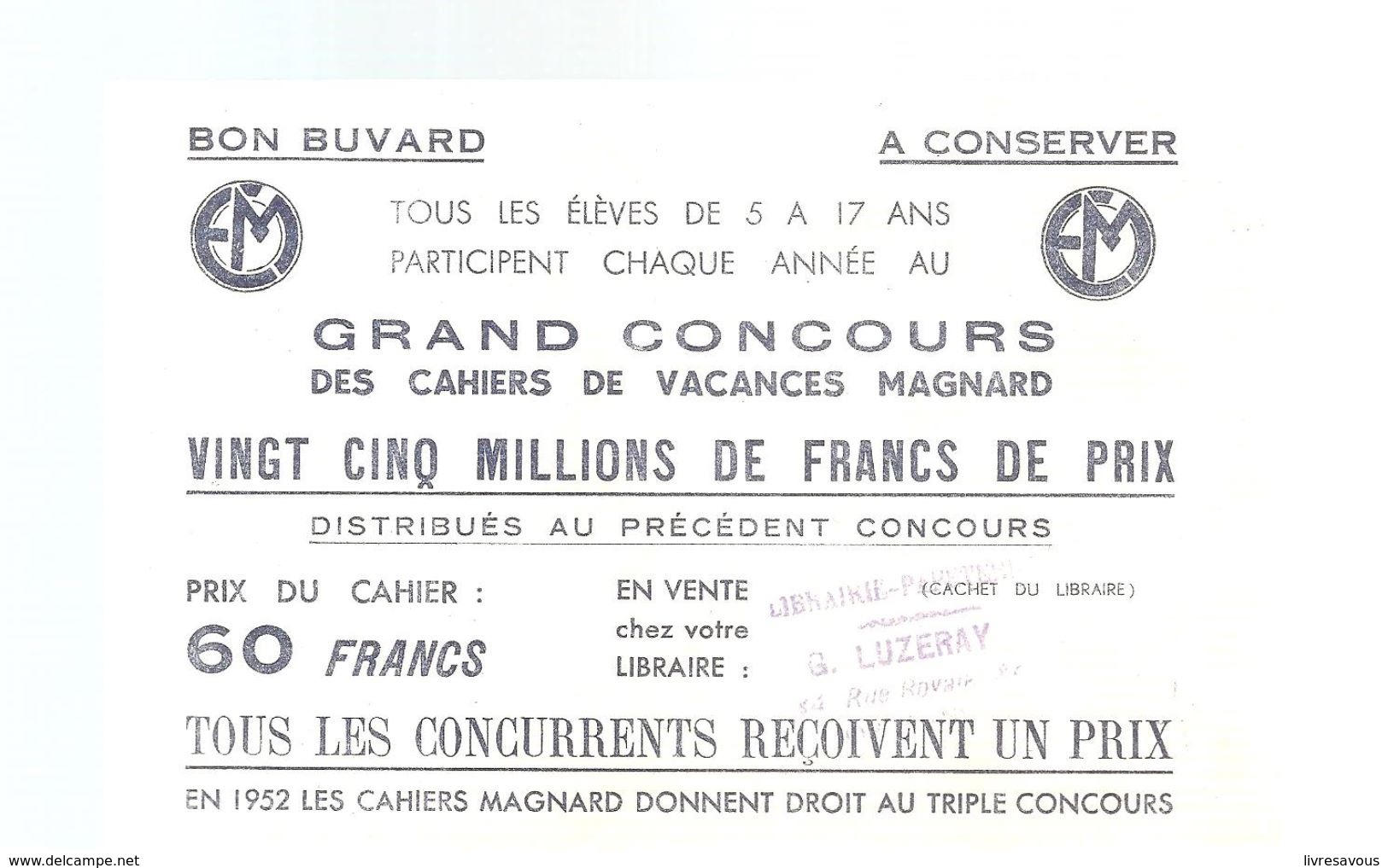 Buvard MAGNARD Grand Concours Des Cahiers De Vacances Magnard - Papeterie