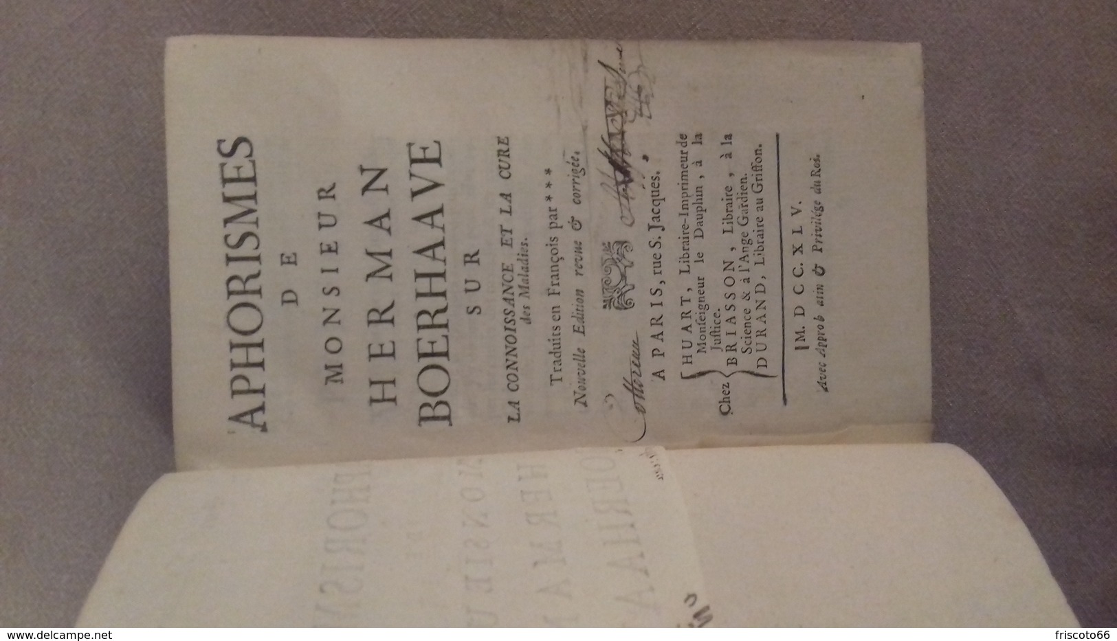 Aphorismes De Herman Boerhaave, à Paris Rue St Jacques, 1745 - 1701-1800