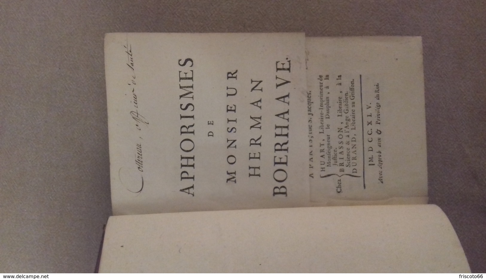 Aphorismes De Herman Boerhaave, à Paris Rue St Jacques, 1745 - 1701-1800