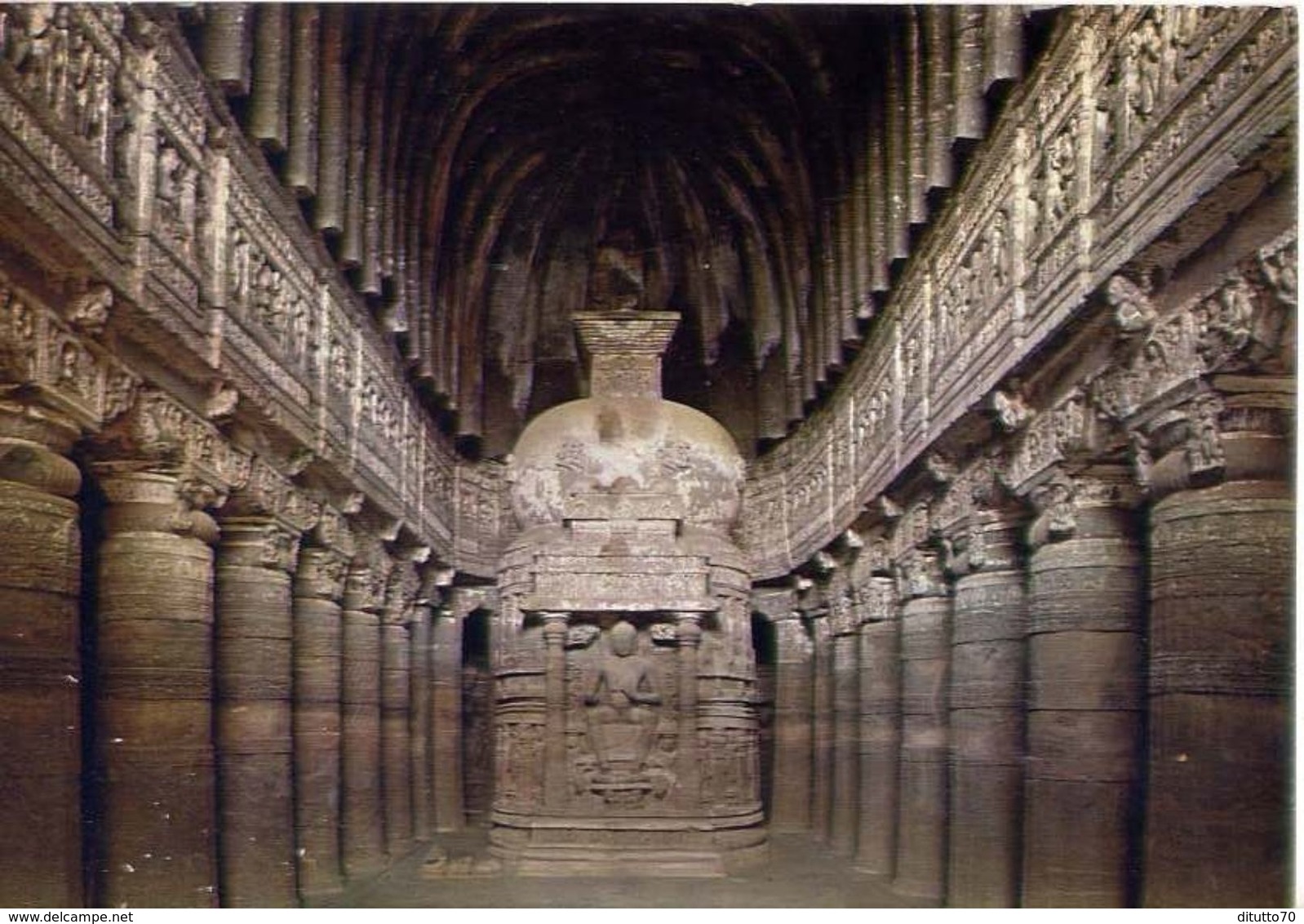 Ajanta - Interior View Of Cave - Formato Grande Non Viaggiata – E 3 - India