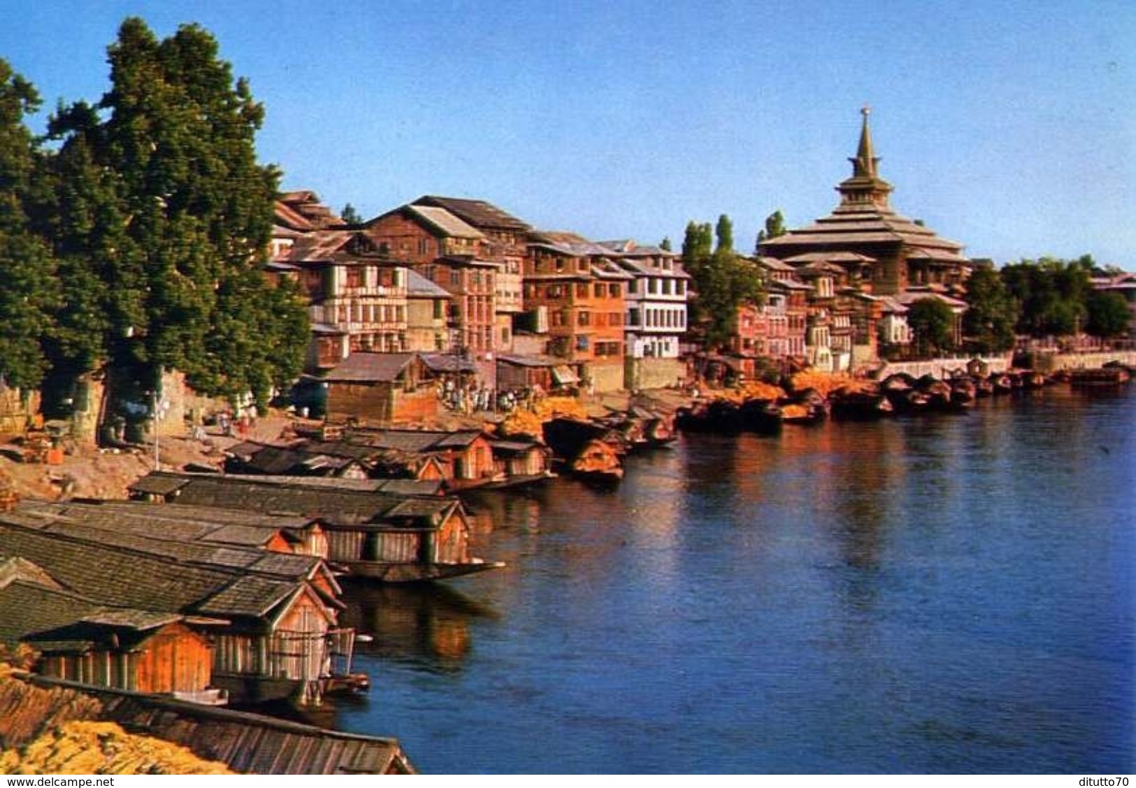 Kashmir - Srinagar - Boats - Houses And Mosque On The Jhelum River - Formato Grande Viaggiata – E 3 - India